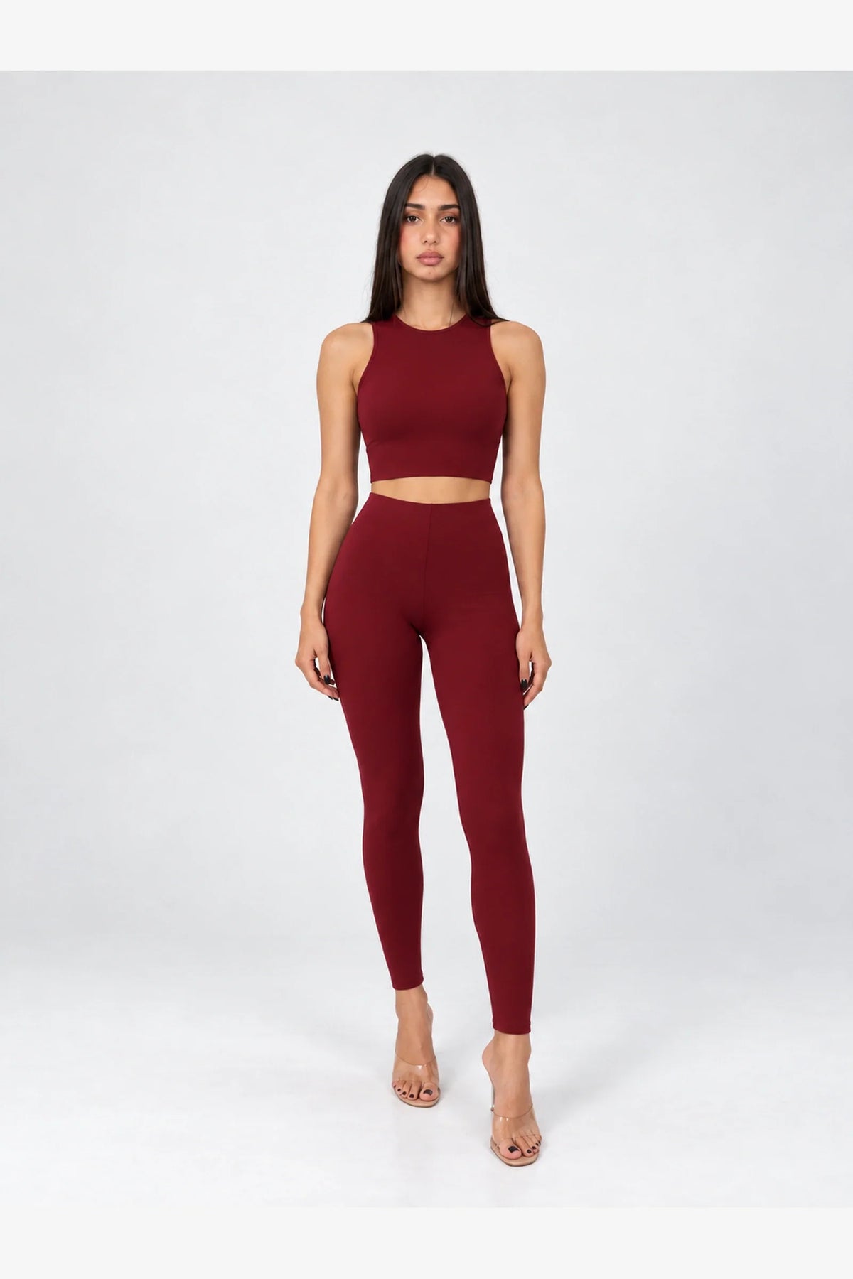 Coordinato Top e Leggings Fabrizia - bordeaux - indossato in studio